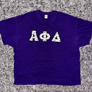 Alpha Phi Delta APD Fraternity All Over Greek Letters T Shirt Purple Men's 3XL